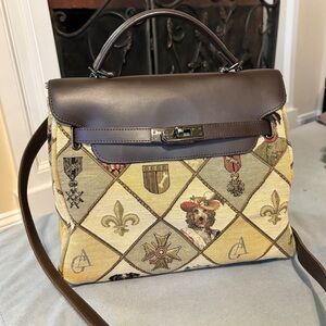 Whimsical Dog Tapestry Handbag Gobelins Art Brussels Belgium